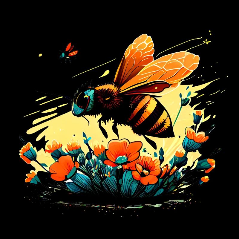 Cooles Bienen Motiv mit Ringelblumen Cartoon Comic