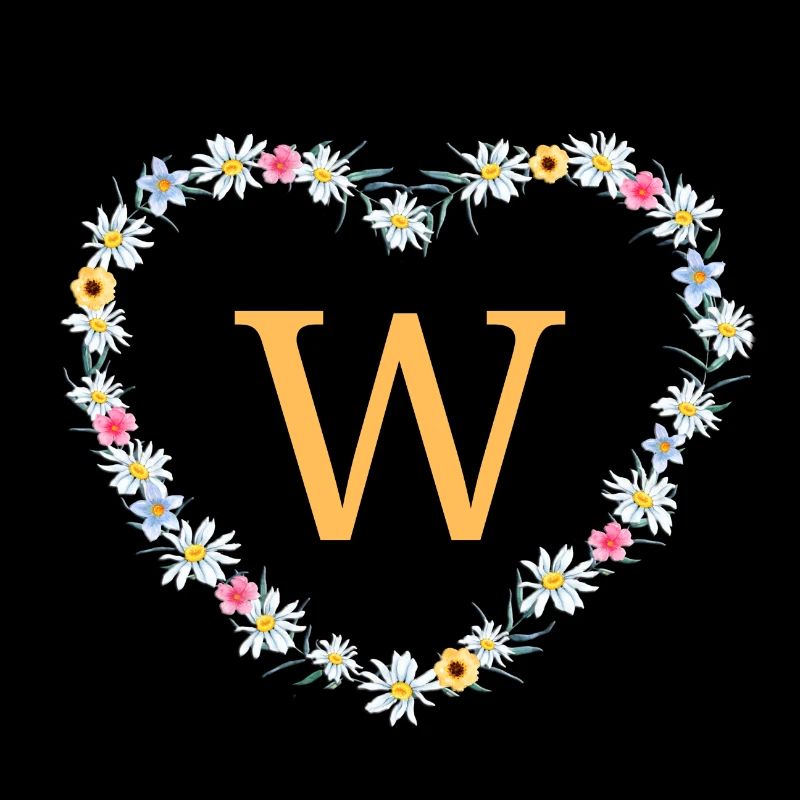 Letter W, Monogram, Heart, Personalizable