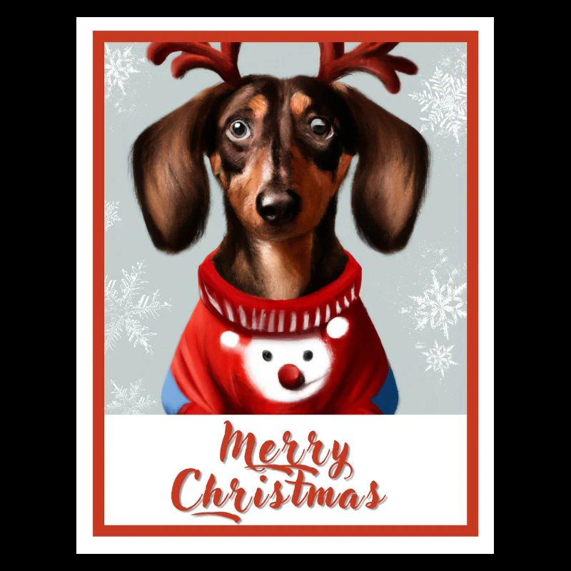 Porträt eines Dackels im roten Weihnachtspullover