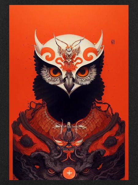 Owl Japanese Red Samurai