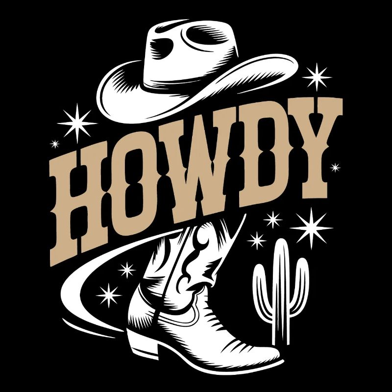 Howdy - Western Cowboy with Hat and Cactus