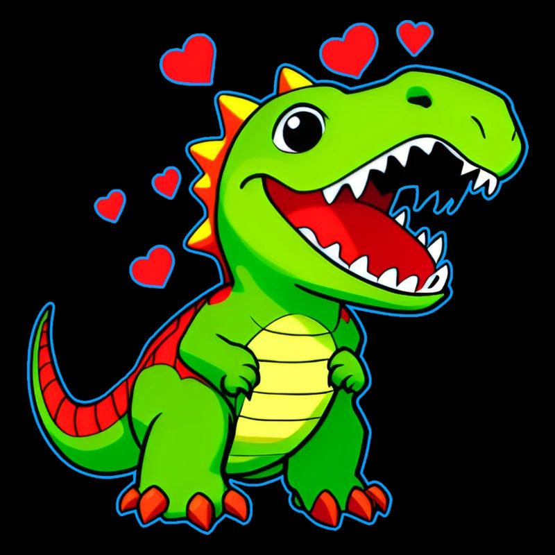 Mignon dinosaure de dessin animé avec des cœurs