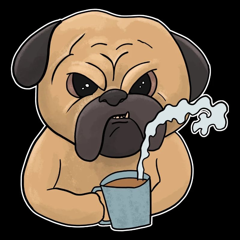 Chien grincheux avec café muffins du matin