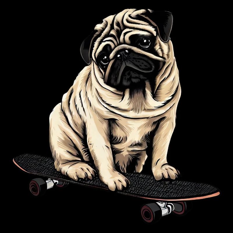 Pug on the skateboard: cute rolling fun