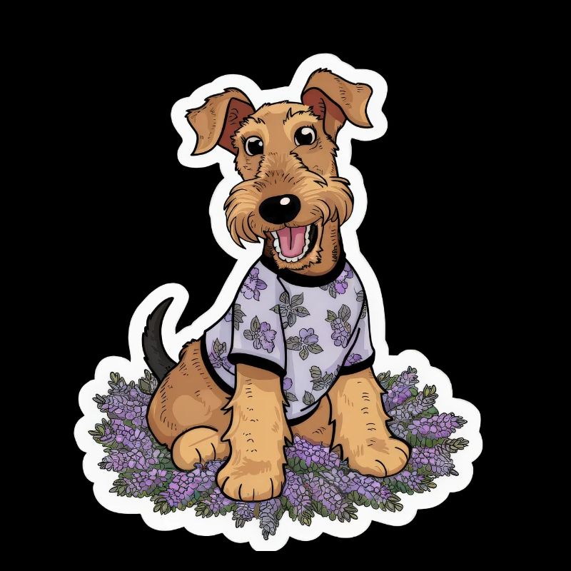 Süßer Airedale Terrier mit Flieder