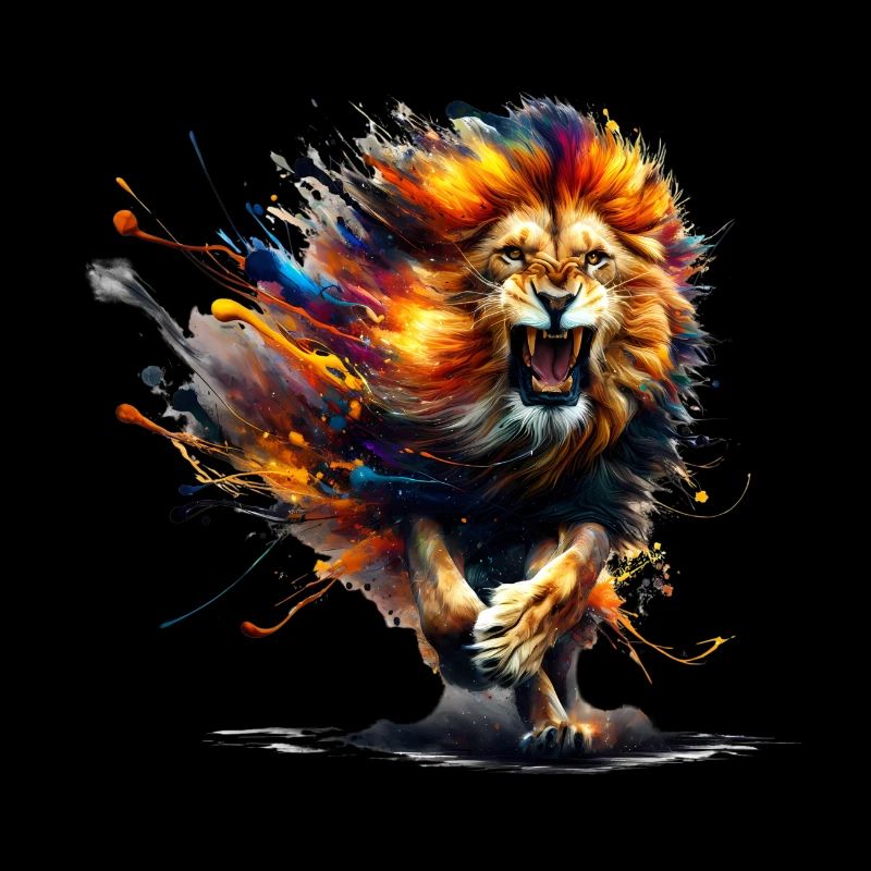 Lion sauvage à l’aquarelle (noir)