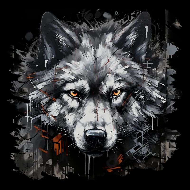 Lone Wolf. Urban hunter in graffiti style.