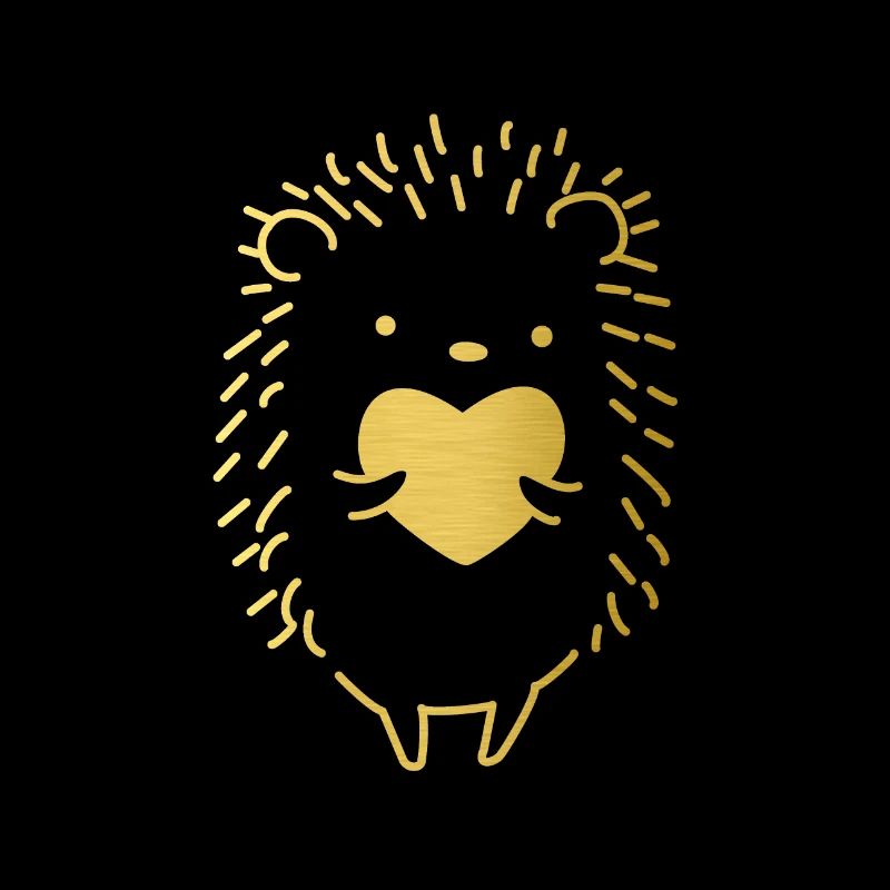 Hérisson doré avec un coeur d'or dans la main.