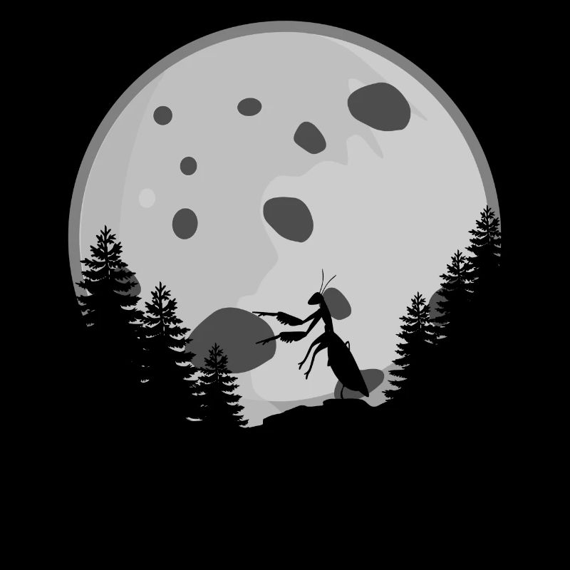 Praying Mantis with Moon