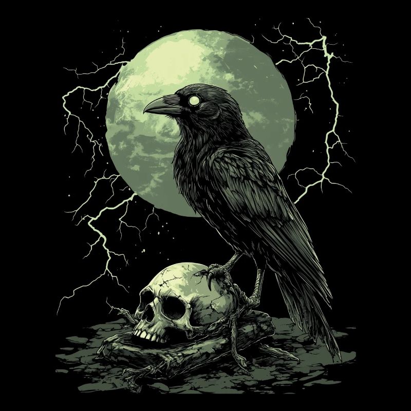 Corbeau Crâne Lune Gothique Noir Corbeau