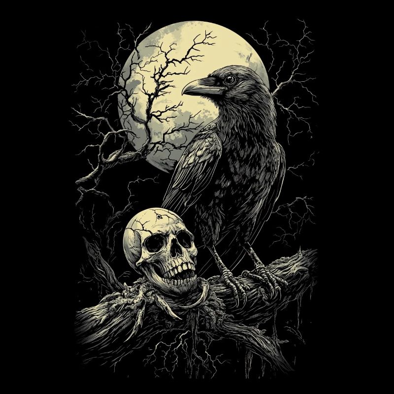 Corbeau Crâne Lune Gothique Noir Corbeau