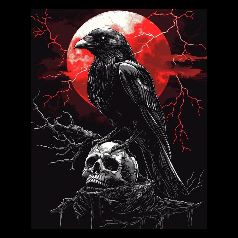 Rabe Totenkopf Mond Düster Gothic Schwarze Krähe