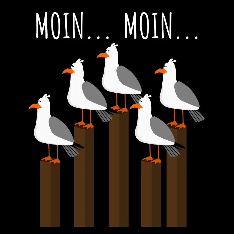 Möwe mit Möwen am Meer mit Moin Spruch