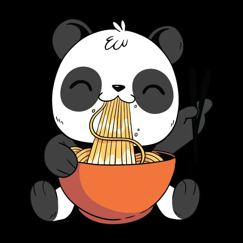 Panda mignon mangeant des ramen