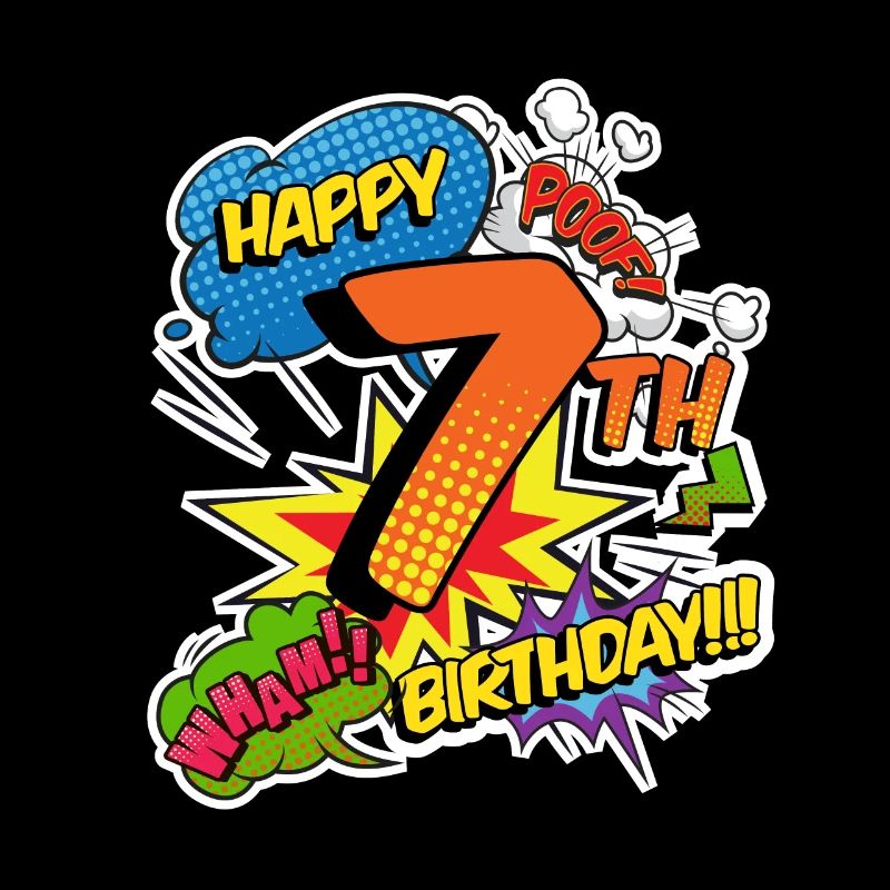 7th Birthday Young Comic Style Superheroes