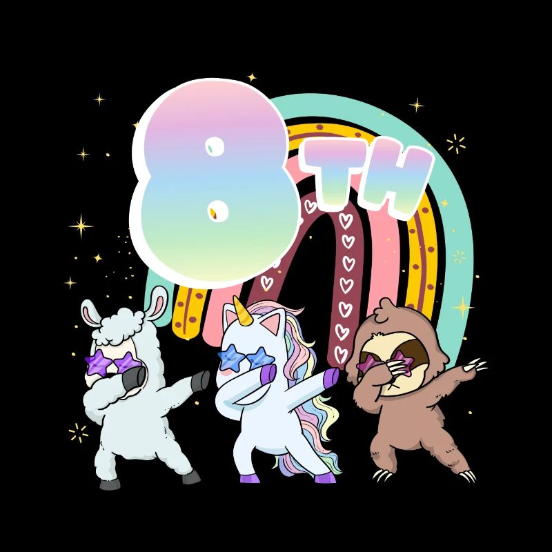 8th Birthday Dabbing Llama Unicorn Sloth | 8.