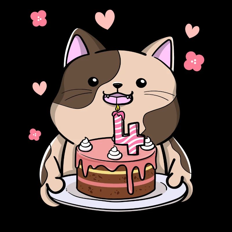 Le chat potelé garde un gâteau d’anniversaire 4 ans