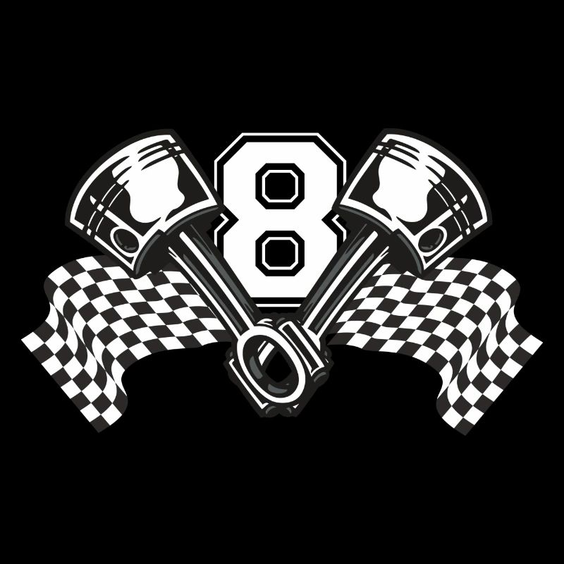 V8 piston avec drapeau de course