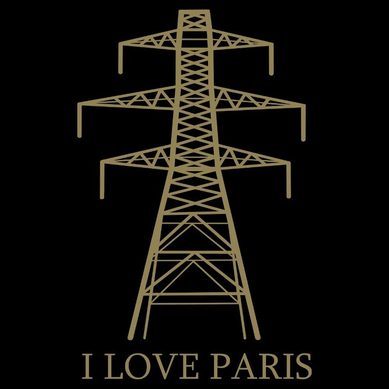 Power pylon as Eiffel Tower "I Love Paris" satire