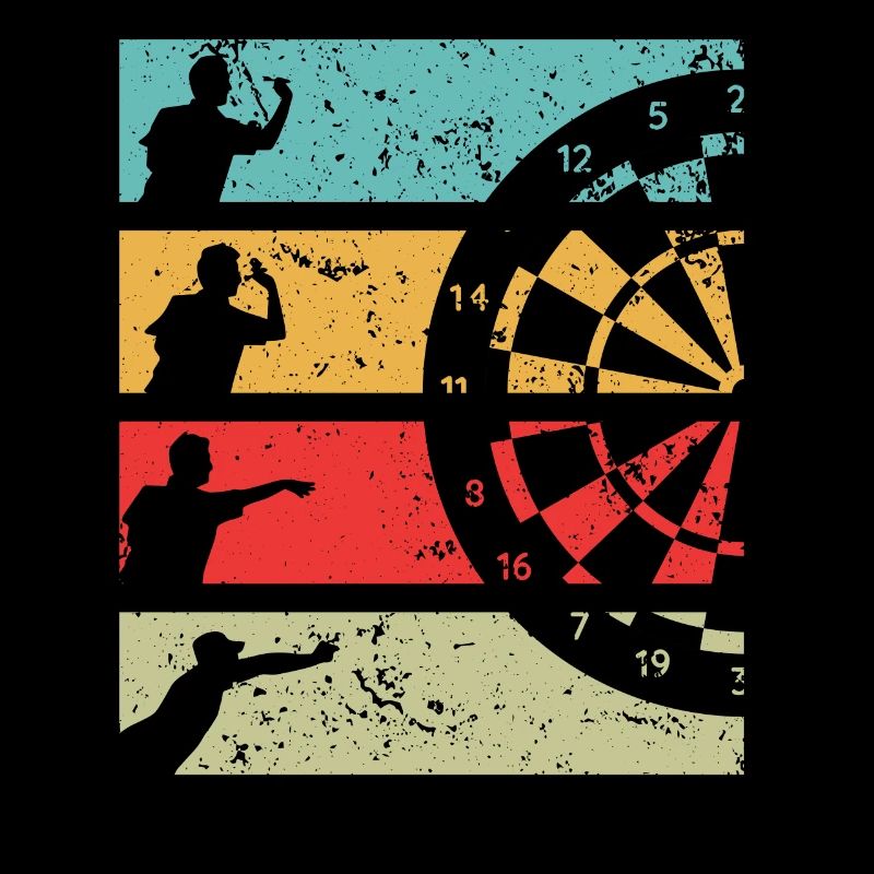 Dart Spieler mit Dartboard / Dartscheibe