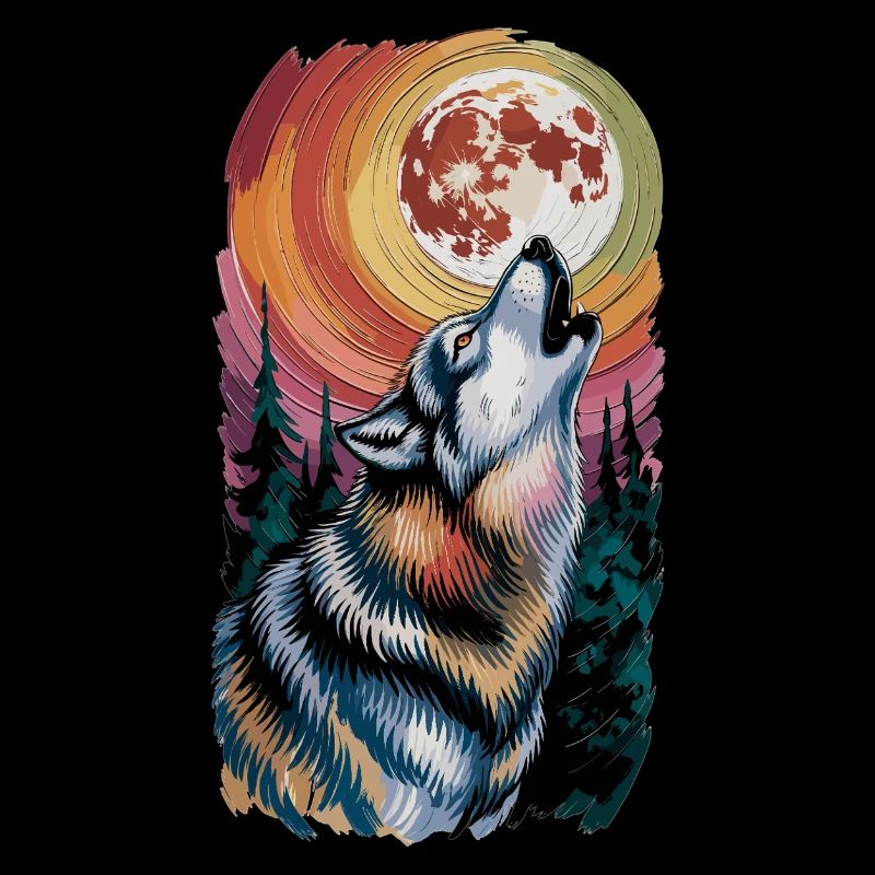 Wolf howls under the moon