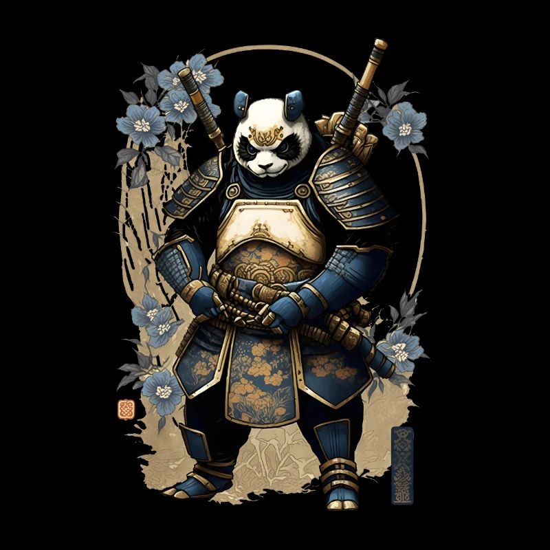 Panda in Samurairüstung in Ukiyo-e Stil