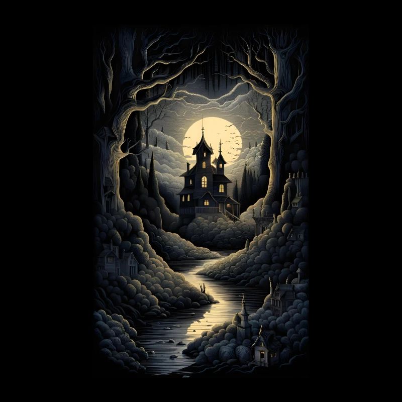 Düstere Horrorlandschaft eines gruseligen Herrenhauses
