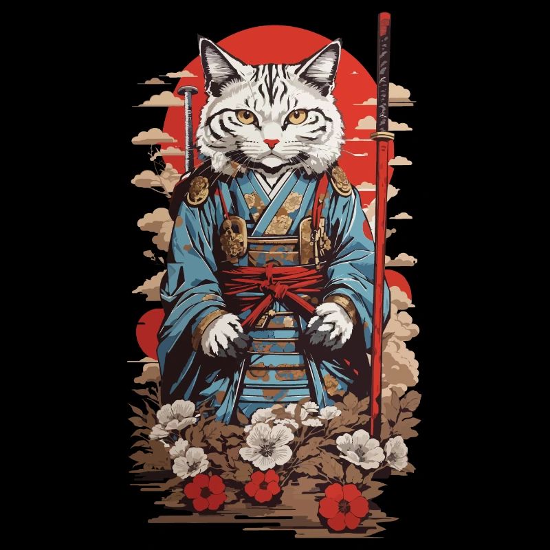 Samurai Cat Retro Japan Aesthetic Cat Design