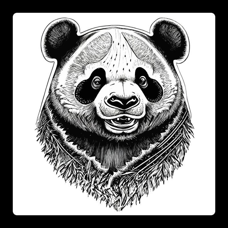 Black and White Panda Engraving
