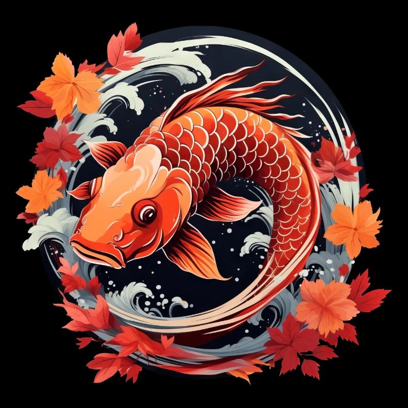 Autumn koi fish at sunset