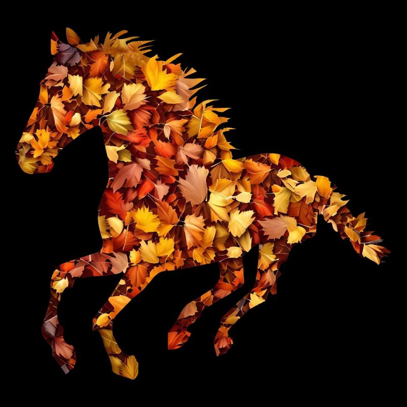 Cheval au galop dans le feuillage automnal