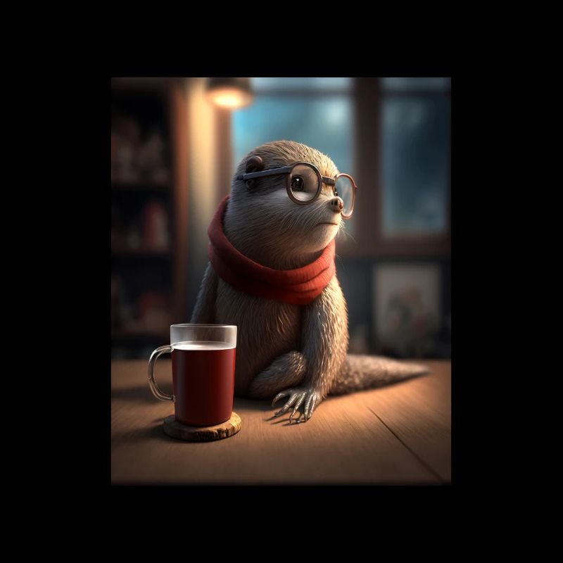 Otter Lovers Nerd Otter buvant du café