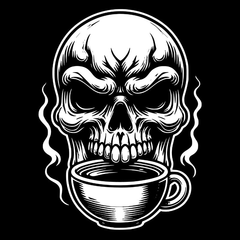 Skull mit Kaffeebecher Kaffee