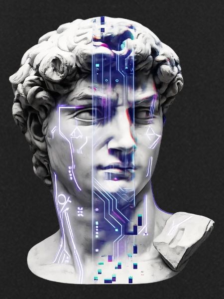 Classic neon cybernetic bust