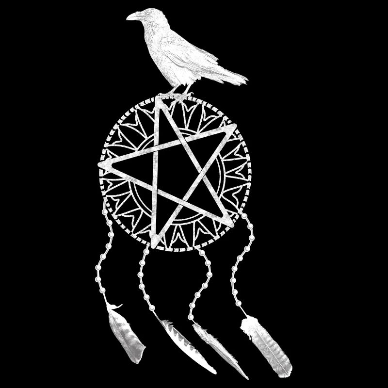 Dream catcher Gothic, bird feather, crow, raven white