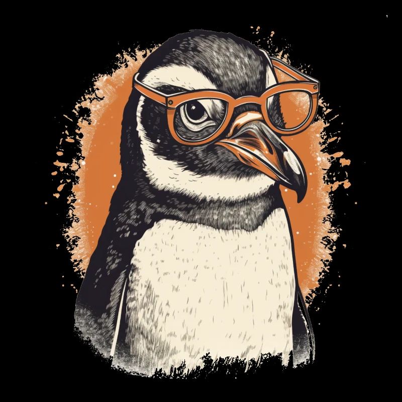 Nerdy penguin with orange glasses