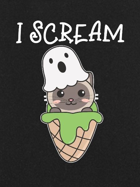 Gatto Halloween Fantasma I Scream Ice Cream Pun