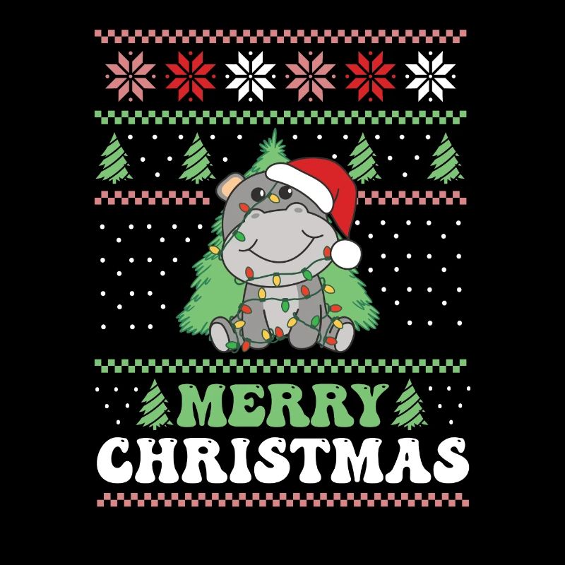 Merry Christmas retro ugly christmas Hippo