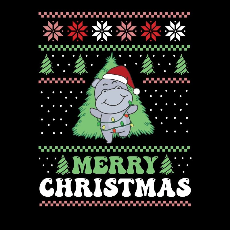 Joyeux Noël rétro moche Noël Hippopotame