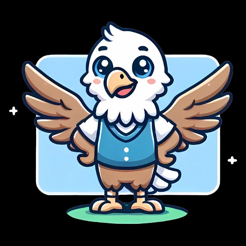 Cheerful Cartoon Eagle in Blue Vest