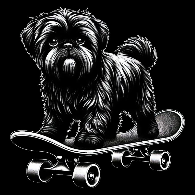 Skateboarder caniche noir et blanc