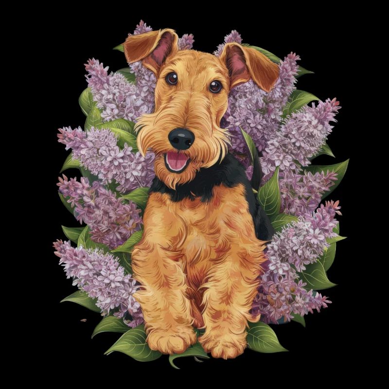 Mignon Airedale Terrier avec lilas