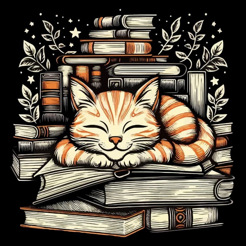 GEMÜTLICHE KATZE, DIE EIN NICKERCHEN AUF BÜCHERN MACHT