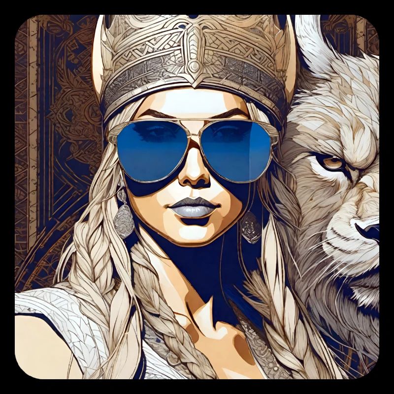 Moderne Stolze Wikingerin mit Sonnenbrille