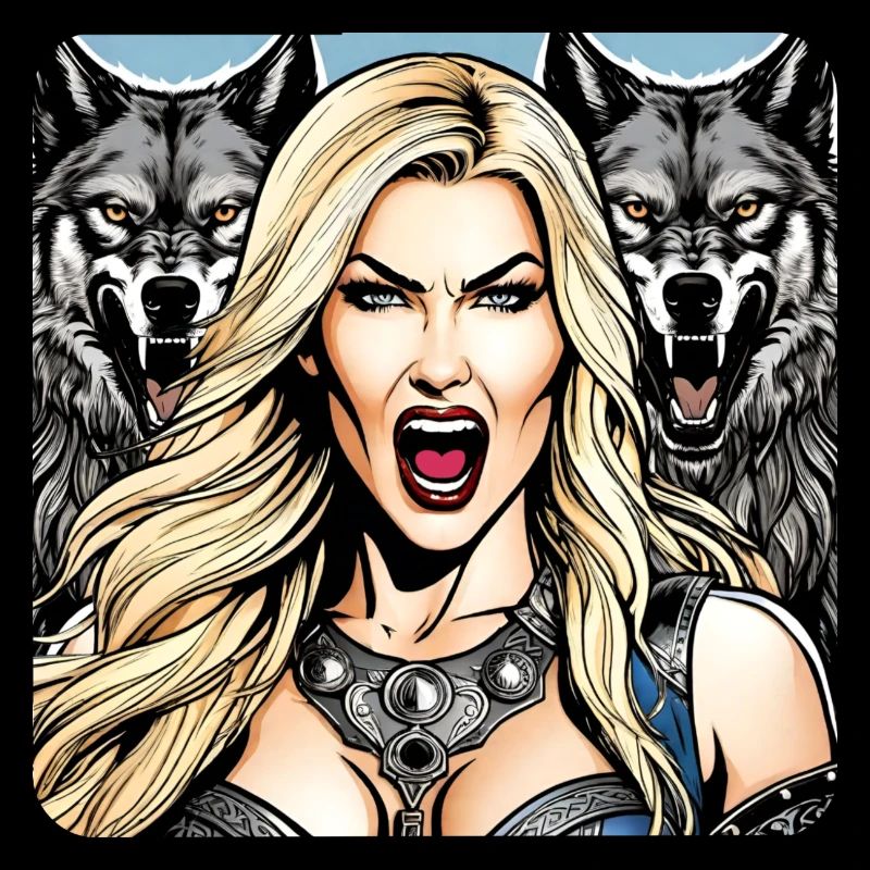 Wikinger Schildmaid mit Wölfe