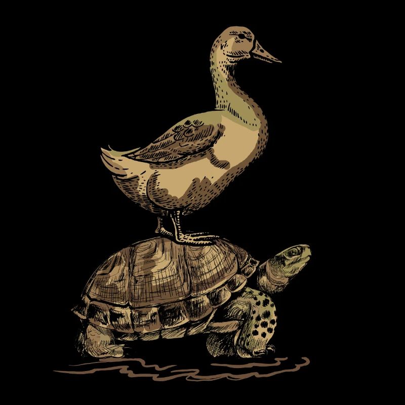Gans reitet Schildkröte