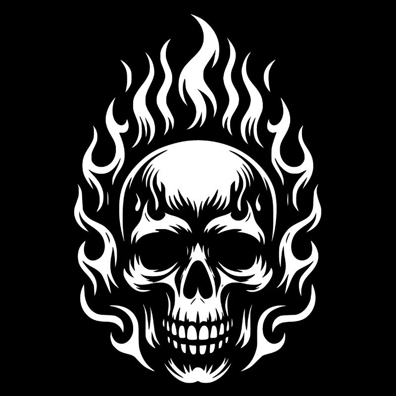Skull with Flames Burning Skull