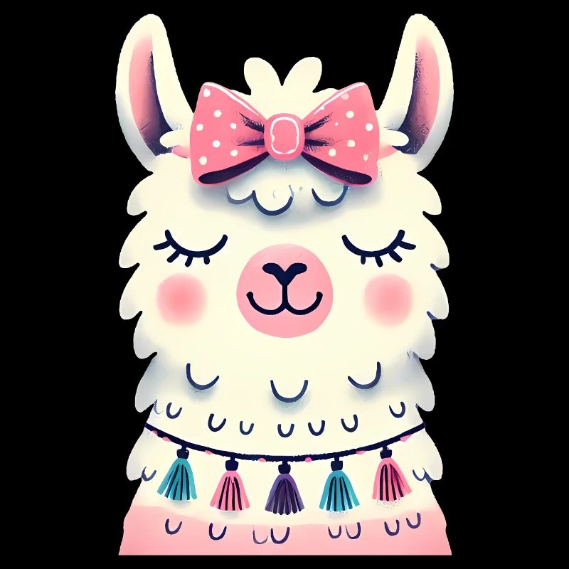 Smiling Llama with Bow Tassels Design