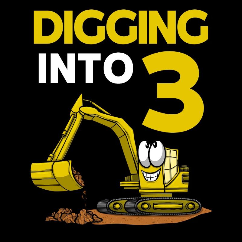 Excavator Driver Digging Into 3 Birthday Excavator