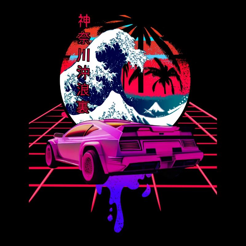 big wave off kanagawa retro wave sunset